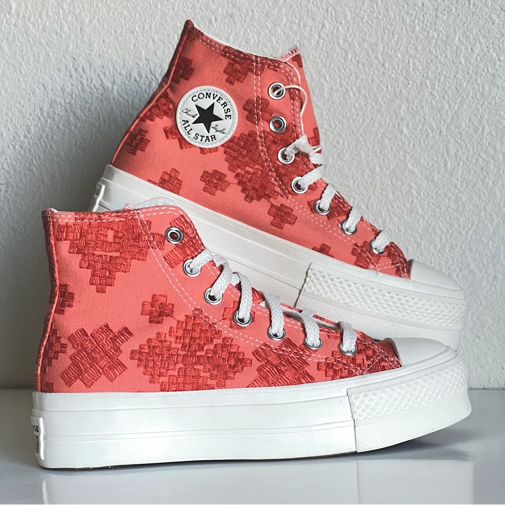 Converse Lift Platform High Top Red 'Tonal Embroidery' Bohemian Shoe